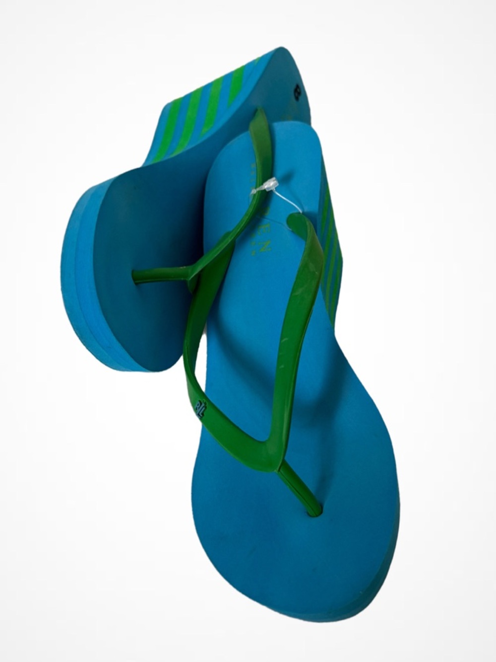 Lauren Ralph Lauren Blue and Green Wedge Flip Flops